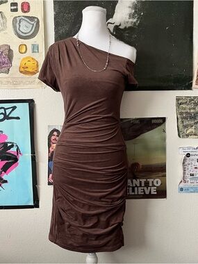 💋 Bebe One Shoulder Faux Suede Bodycon Dress 💋